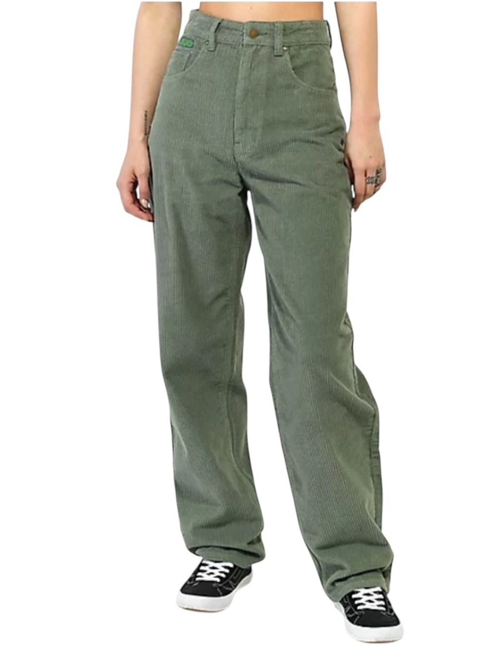 Empyre Green Corduroy Pants Women's Straight Leg Skater Y2K Baggy Streetwear 4